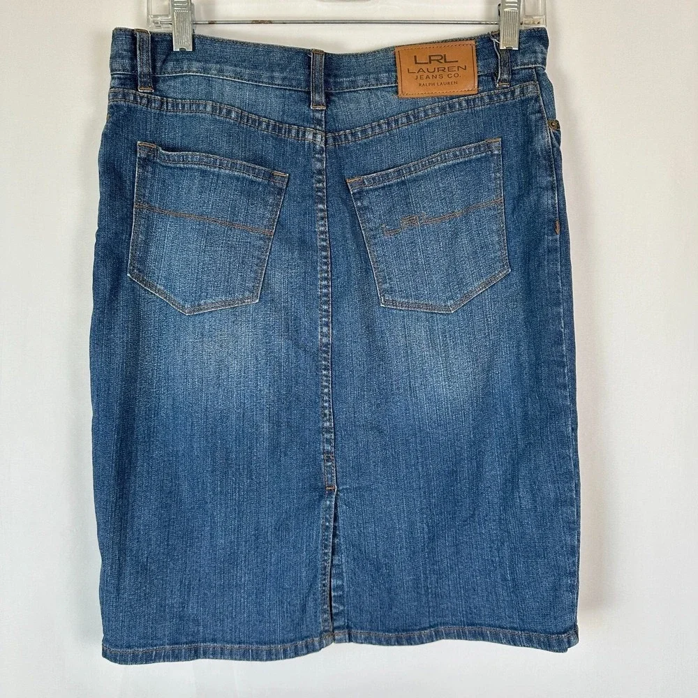 LRL‎ Lauren Jeans Co Denim Pencil Skirt Women 4P Blue Preppy 90s Y2K Timeless